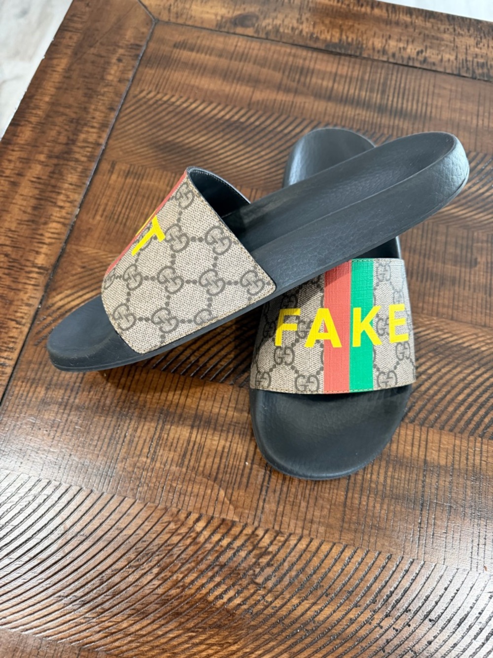 Gucci Black and Multicolor Slide Sandals - Picture 10 of 12